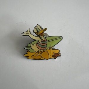 Surfing Duck Enamel Pin - Green and Yellow